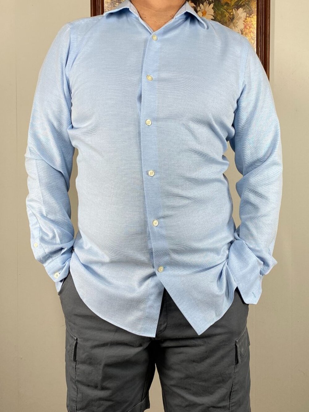 Banana Republic Grant Fit Button Up Shirt Top Men's Medium Blue Geometric Casual